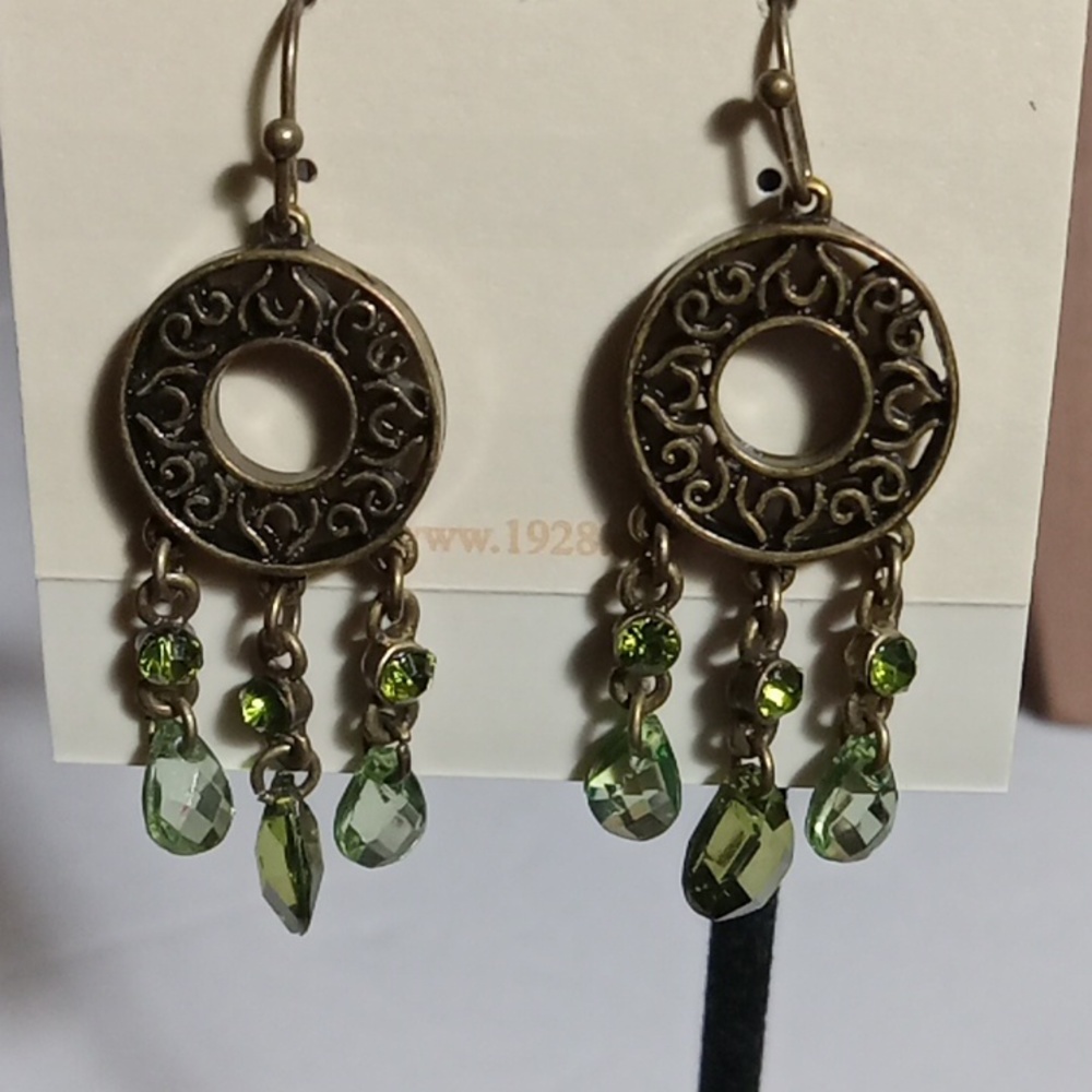 Earrings Metal Green Dangly Beads 1928ยฎ Brand - Picture 5 of 7